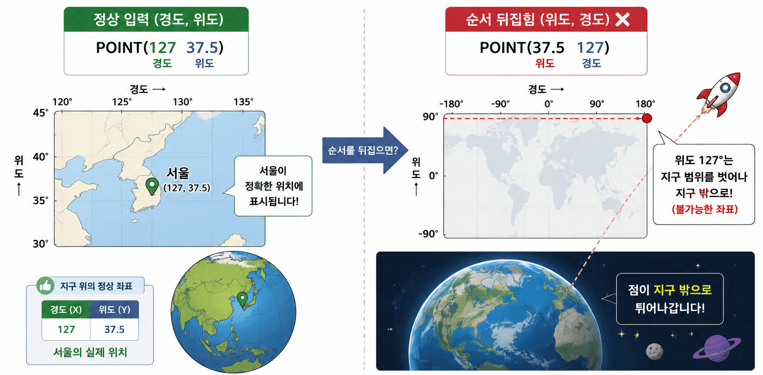 좌표를 변환했더니 서울이 사라졌다 — proj4와 ST_Transform의 함정 이미지
